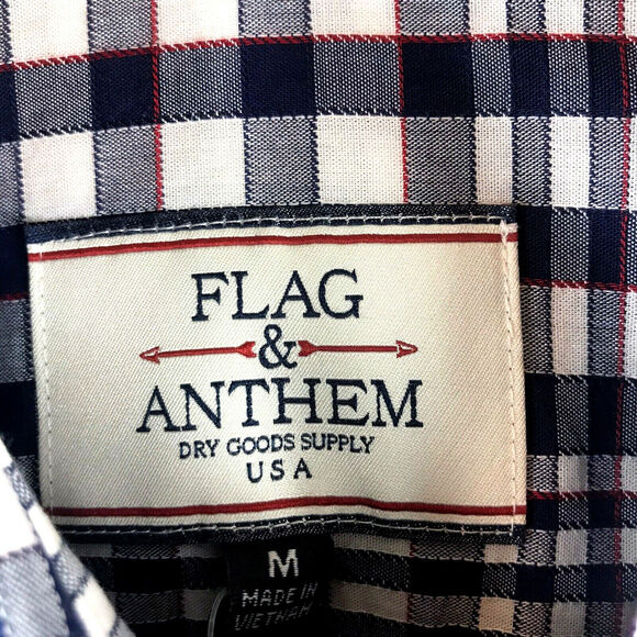 Flag & Anthem Mens Long Sleeve Woven Navy Blue White Plaid Shirt Sz Medium $59 - Picture 2 of 5